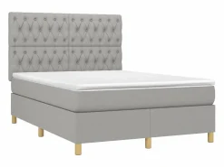 Clicnbuy Cama box spring colchón y luces LED tela gris claro 140x190 cm