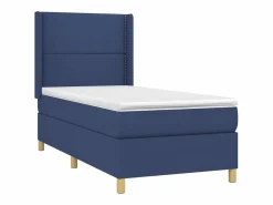 Clicnbuy Cama box spring colchón y luces LED tela azul 90x190 cm