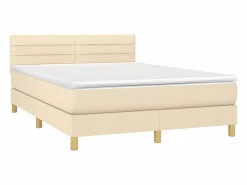 Clicnbuy Cama box spring colchón y luces LED tela crema 140x190 cm