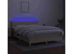Clicnbuy Cama box spring colchón y luces LED tela crema 140x190 cm