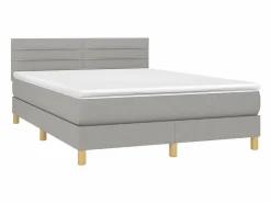 Discount Clicnbuy Cama box spring colchón y luces LED tela gris claro 140x190 cm