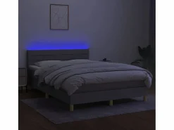 Discount Clicnbuy Cama box spring colchón y luces LED tela gris claro 140x190 cm