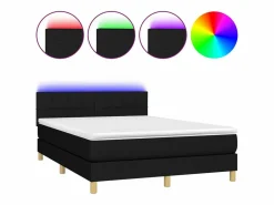 Best Cama box spring colchón y luces LED tela negro 140x190 cm Somier Tapizado|Somier - 140X190Cm