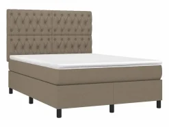 Clearance Cama box spring colchón y luces LED tela gris taupe 140x200 cm Somier Tapizado