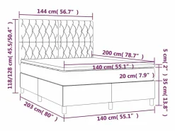 Clearance Cama box spring colchón y luces LED tela gris taupe 140x200 cm Somier Tapizado