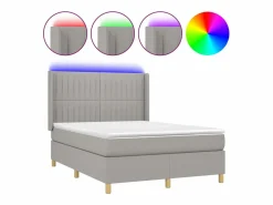 Discount Cama box spring colchón y luces LED tela gris claro 140x190 cm Somier - 140X190Cm