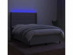 Sale Clicnbuy Cama box spring colchón y luces LED tela gris claro 140x190 cm