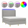 Cama box spring colchón y luces LED tela gris claro 140x190 cm Somier Tapizado|Somier - 140X190Cm