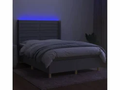 Cama box spring colchón y luces LED tela gris claro 140x190 cm Somier Tapizado|Somier - 140X190Cm