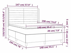 Cama box spring colchón y luces LED tela gris claro 140x190 cm Somier Tapizado|Somier - 140X190Cm
