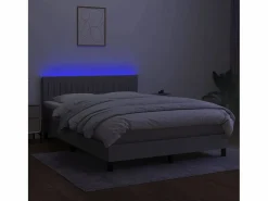 Clicnbuy Cama box spring colchón y luces LED tela gris claro 140x190 cm