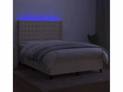Clicnbuy Cama box spring colchón y luces LED tela crema 140x190 cm