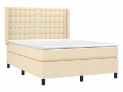 Clicnbuy Cama box spring colchón y luces LED tela crema 140x190 cm