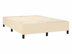 Clicnbuy Cama box spring colchón y luces LED tela crema 140x190 cm