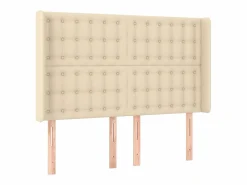 Clicnbuy Cama box spring colchón y luces LED tela crema 140x190 cm
