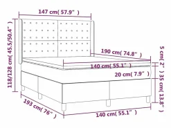 Clicnbuy Cama box spring colchón y luces LED tela crema 140x190 cm