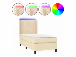 Clicnbuy Cama box spring colchón y luces LED tela color crema 90x190 cm