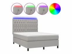 Outlet Clicnbuy Cama box spring colchón y luces LED tela gris claro 140x190 cm