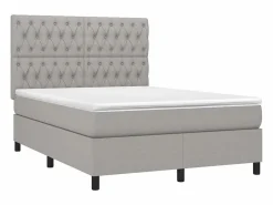 Outlet Clicnbuy Cama box spring colchón y luces LED tela gris claro 140x190 cm