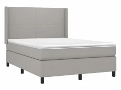 Clicnbuy Cama box spring colchón y luces LED tela gris claro 140x190 cm