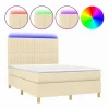 Best Cama box spring colchón y luces LED tela crema 140x190 cm Somier - 140X190Cm