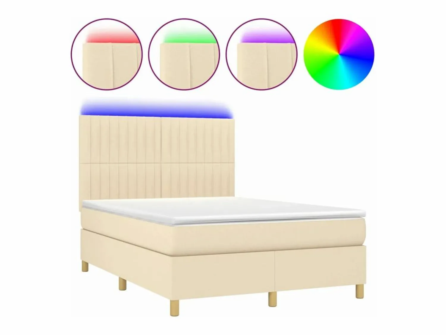 Best Cama box spring colchón y luces LED tela crema 140x190 cm Somier - 140X190Cm