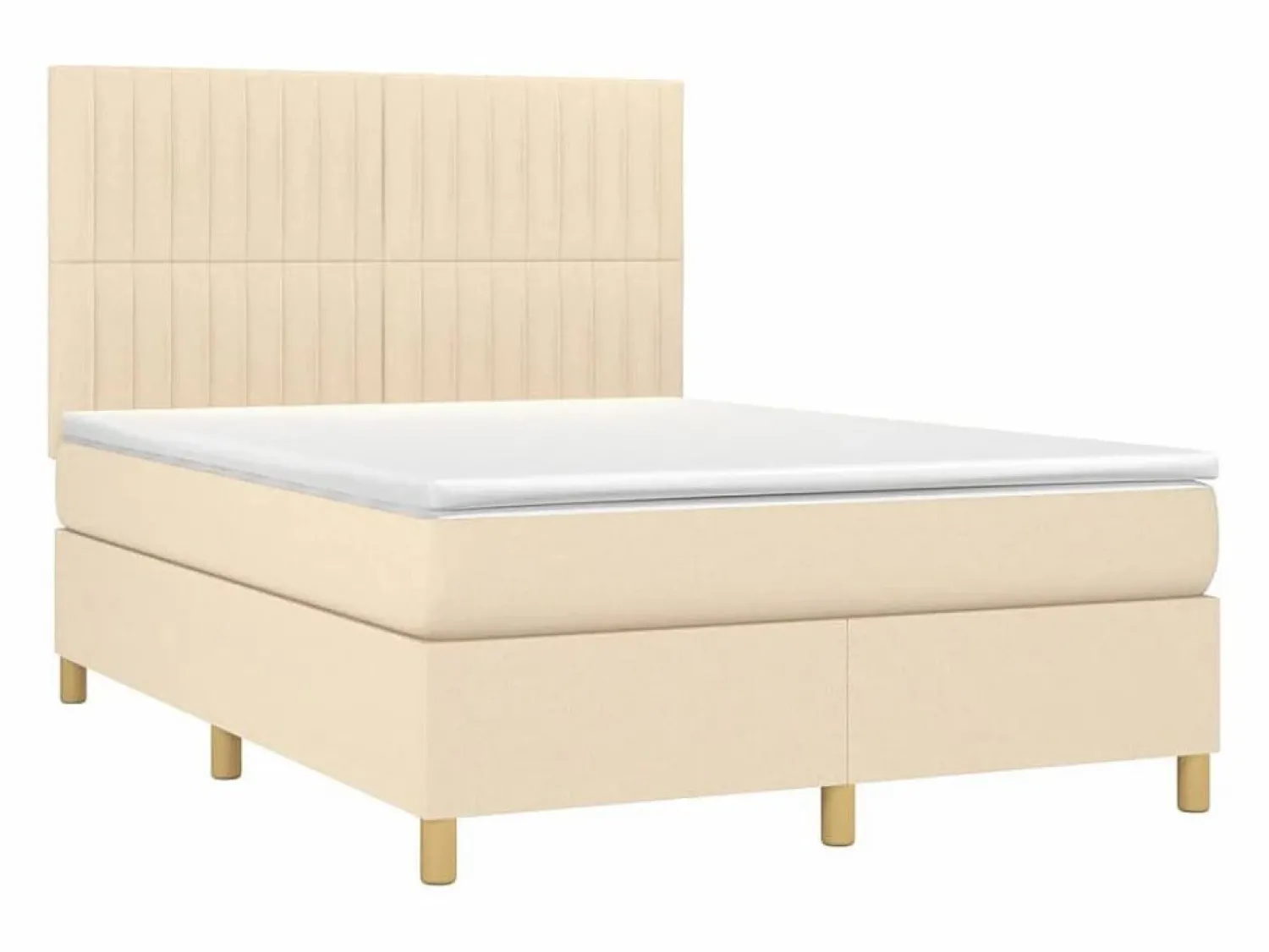 Best Cama box spring colchón y luces LED tela crema 140x190 cm Somier - 140X190Cm