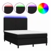 Clicnbuy Cama box spring colchón y luces LED tela negro 140x190 cm