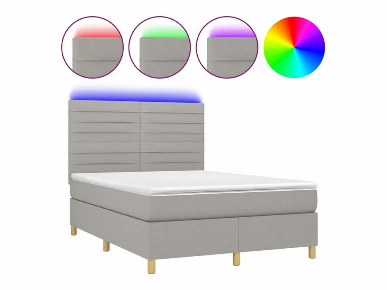 Clicnbuy Cama box spring colchón y luces LED tela gris claro 140x190 cm
