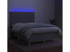 Clicnbuy Cama box spring colchón y luces LED tela gris claro 140x190 cm