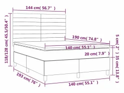 Clicnbuy Cama box spring colchón y luces LED tela gris claro 140x190 cm
