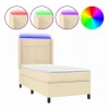Clicnbuy Cama box spring colchón y luces LED tela color crema 90x190 cm