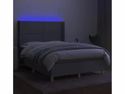 New Cama box spring colchón y luces LED tela gris claro 140x190 cm Somier - 140X190Cm