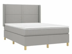 New Cama box spring colchón y luces LED tela gris claro 140x190 cm Somier - 140X190Cm