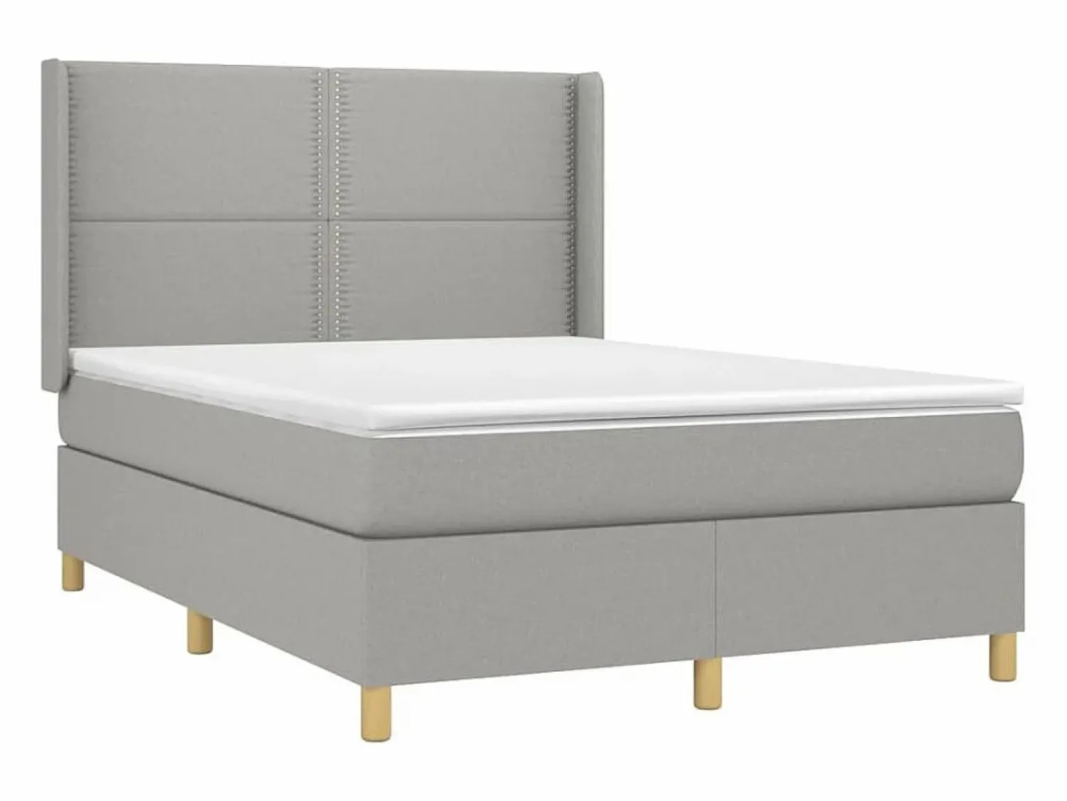 New Cama box spring colchón y luces LED tela gris claro 140x190 cm Somier - 140X190Cm