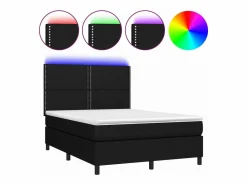 Cama box spring colchón y luces LED tela negro 140x190 cm Somier - 140X190Cm