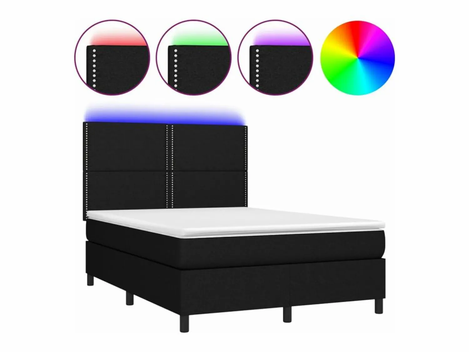 Cama box spring colchón y luces LED tela negro 140x190 cm Somier - 140X190Cm