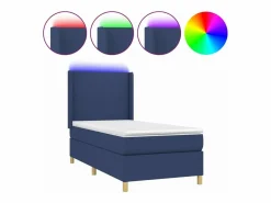 Discount Cama box spring colchón y luces LED tela azul 90x190 cm Somier Tapizado|Somier - 90X190Cm