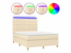 Online Clicnbuy Cama box spring colchón y luces LED tela crema 140x190 cm