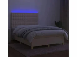 Online Clicnbuy Cama box spring colchón y luces LED tela crema 140x190 cm