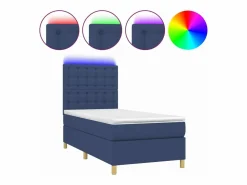 Online Cama box spring colchón y luces LED tela azul 90x190 cm Somier Tapizado|Somier - 90X190Cm