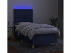 Online Cama box spring colchón y luces LED tela azul 90x190 cm Somier Tapizado|Somier - 90X190Cm