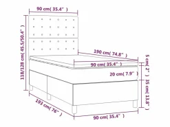 Online Cama box spring colchón y luces LED tela azul 90x190 cm Somier Tapizado|Somier - 90X190Cm