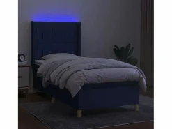 New Cama box spring colchón y luces LED tela azul 90x190 cm Somier - 90X190Cm