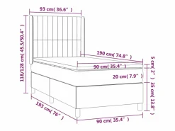 New Cama box spring colchón y luces LED tela azul 90x190 cm Somier - 90X190Cm