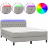 Clicnbuy Cama box spring colchón y luces LED tela gris claro 140x190 cm