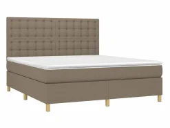 Clicnbuy Cama box spring colchón y luces LED tela gris taupe 180x200 cm