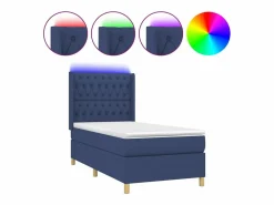 Clicnbuy Cama box spring colchón y luces LED tela azul 90x190 cm