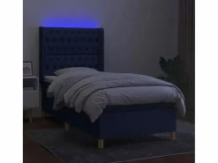 Clicnbuy Cama box spring colchón y luces LED tela azul 90x190 cm