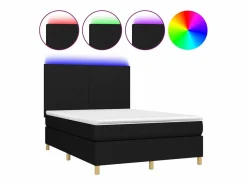 Clicnbuy Cama box spring colchón y luces LED tela negro 140x190 cm